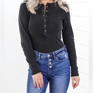 EE:SOME | BLACK HENLEY BODYSUIT